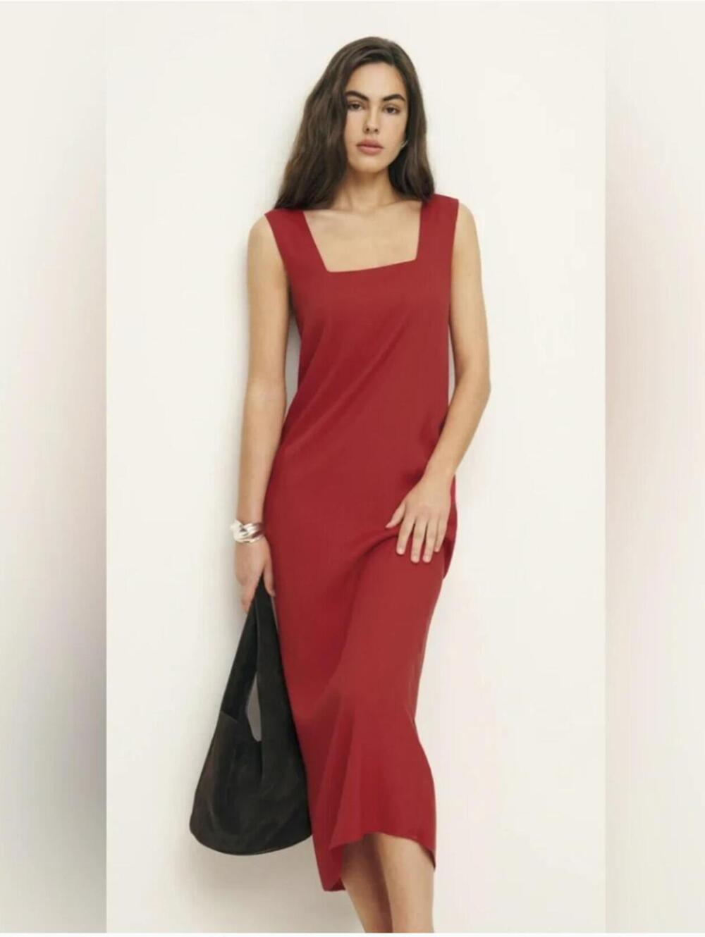 Reformation Vea Square Neck Midi Dress Sundried Tomato Red Size 4